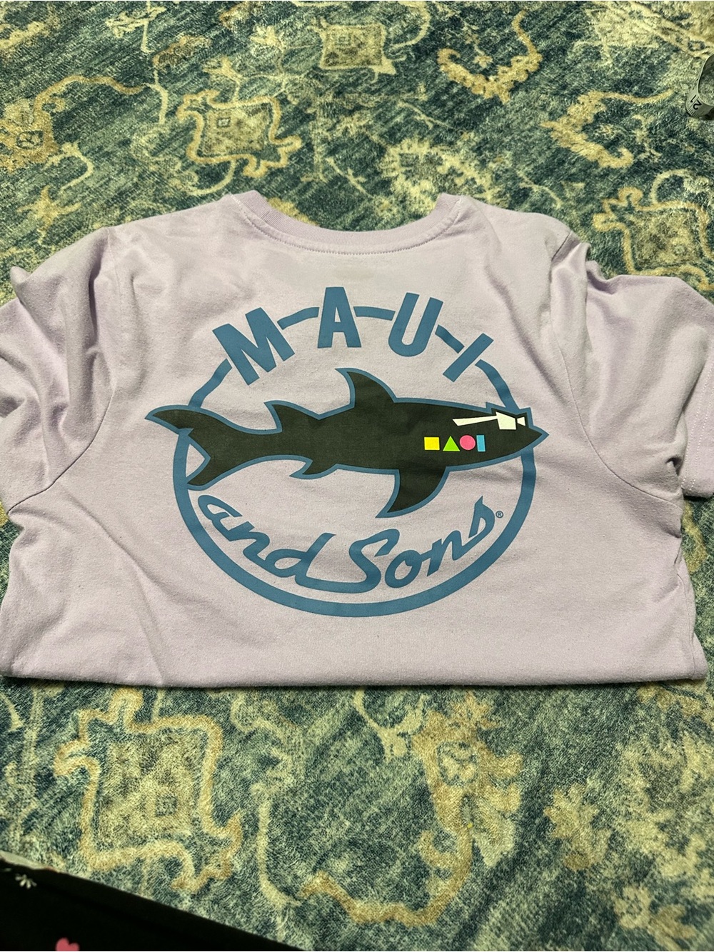 Maui and Sons Lilac Tee with Shark Logo
